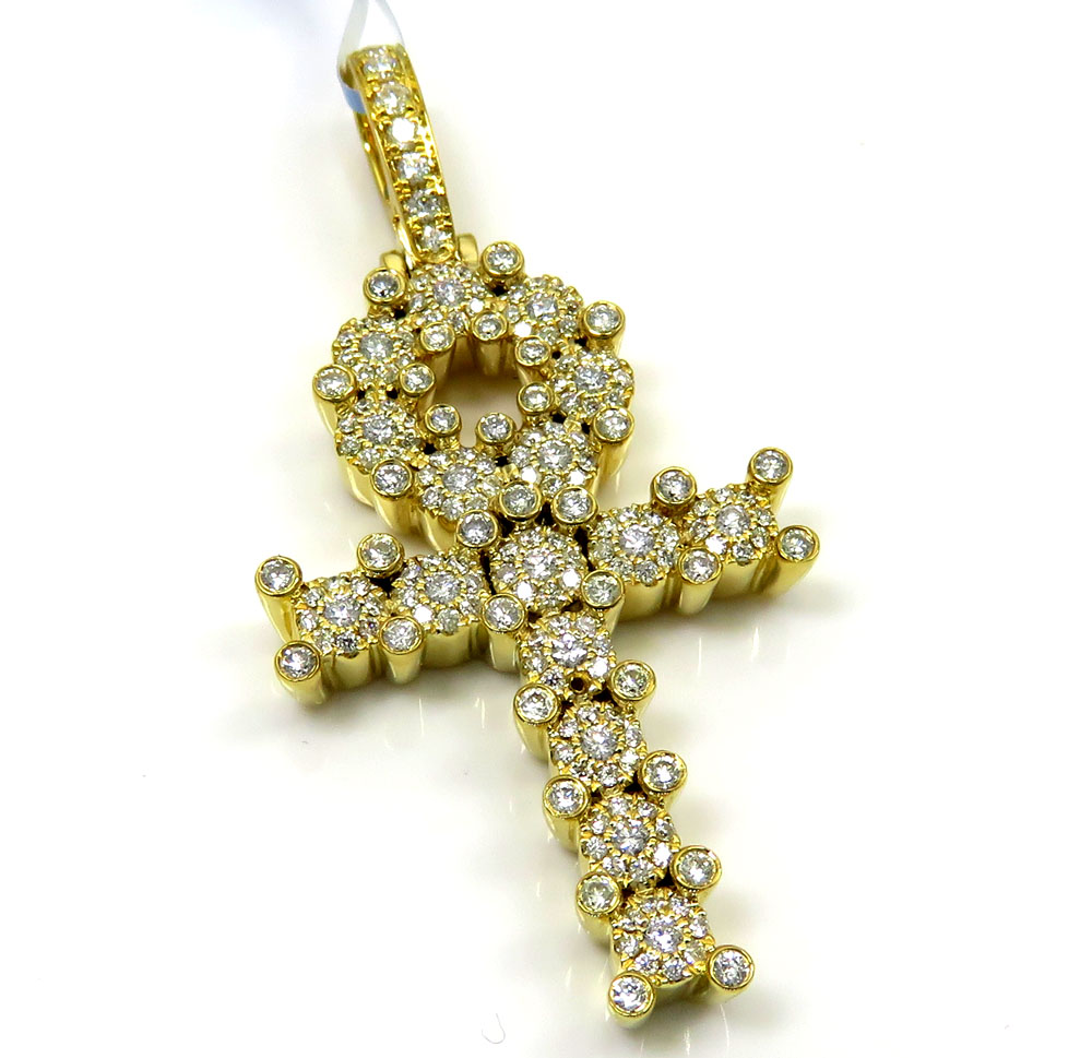 14k yellow gold diamond cluster prong ankh cross 1.10ct