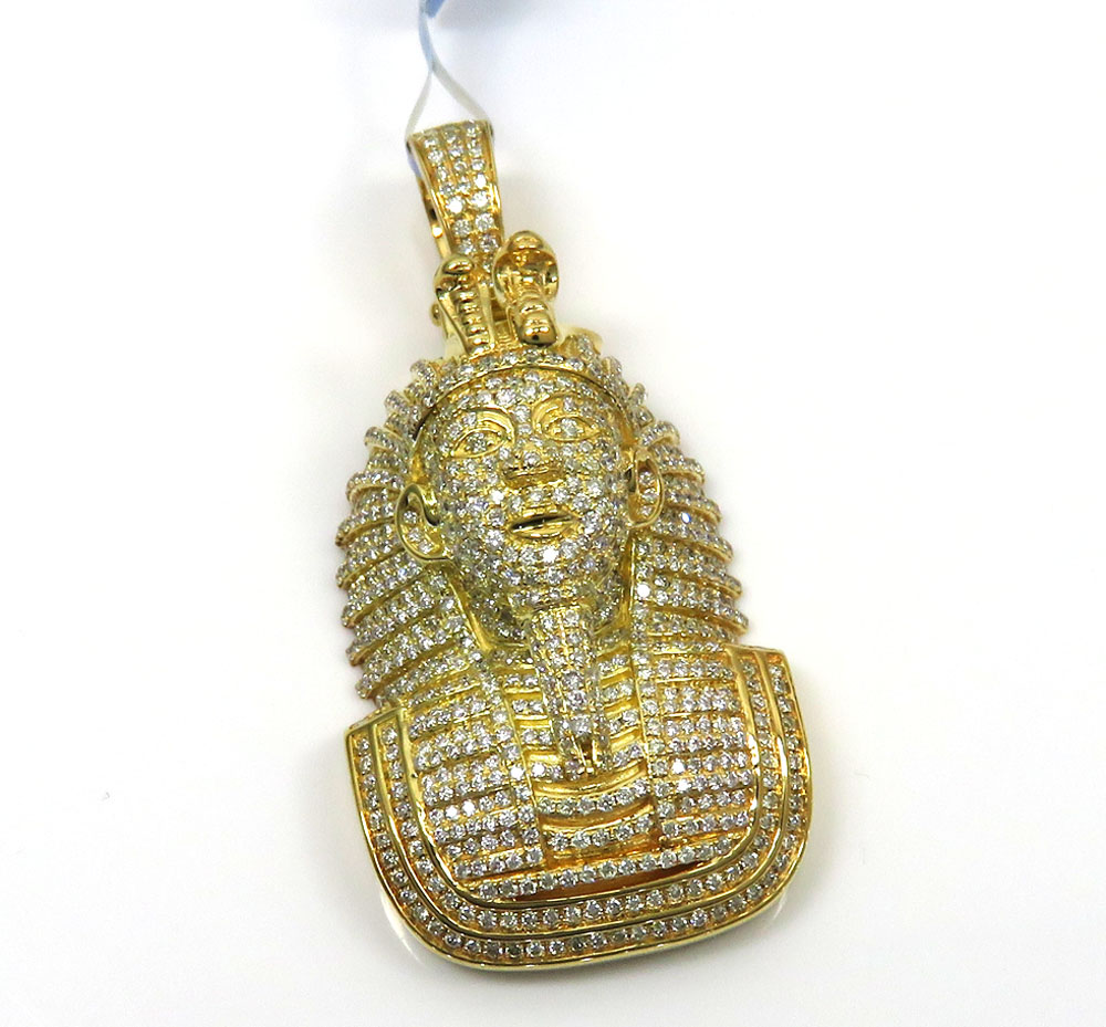 14k yellow gold diamond fully iced out pharaoh pendant 2.27ct