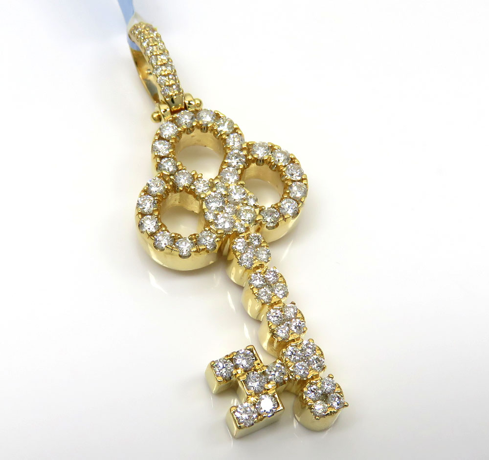14k yellow gold medium diamond key pendant 1.44ct