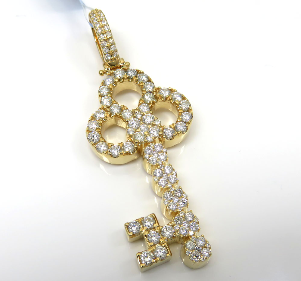14k yellow gold large diamond key pendant 3.54ct