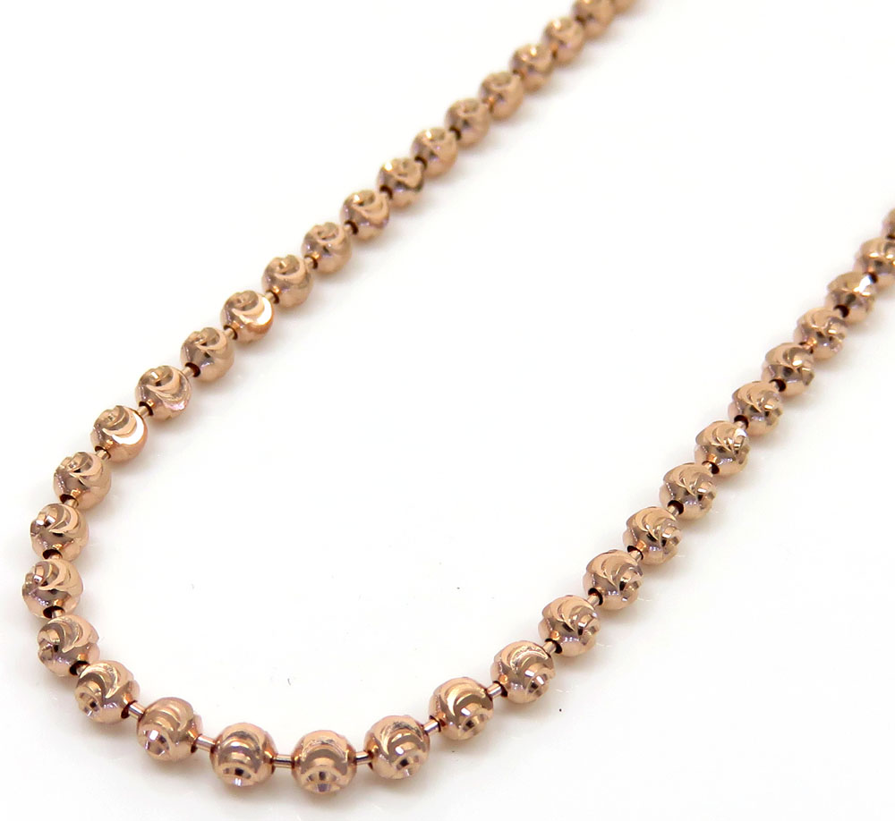 10k rose gold moon cut bead link chain 20-26 inch 2mm