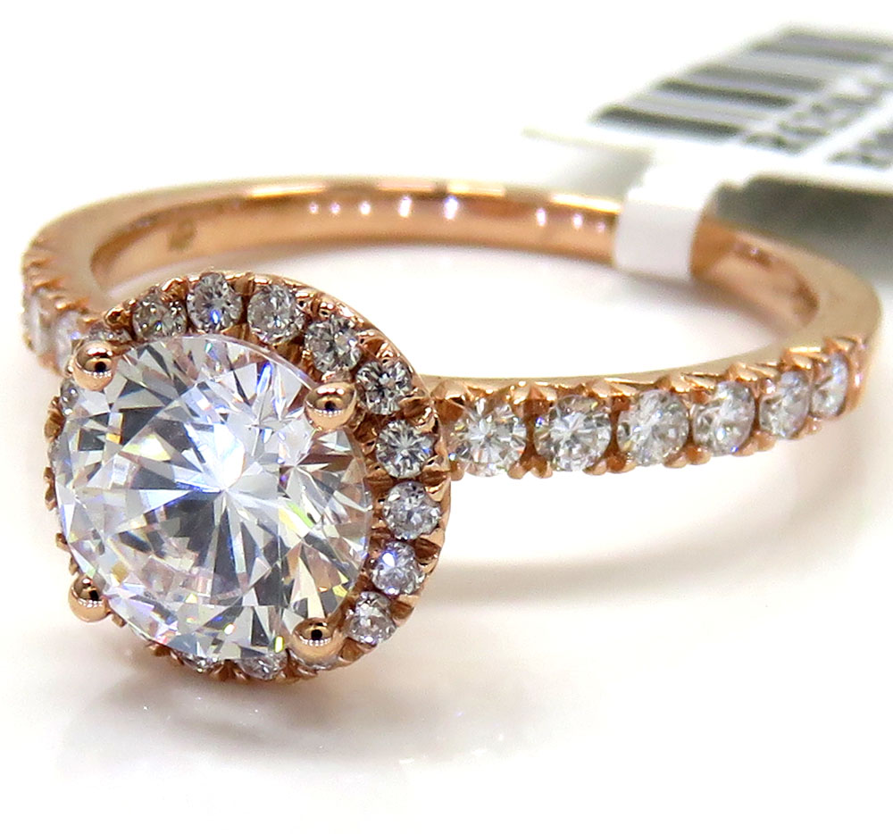 Ladies 14k rose gold round diamond halo engagement ring 0.43ct