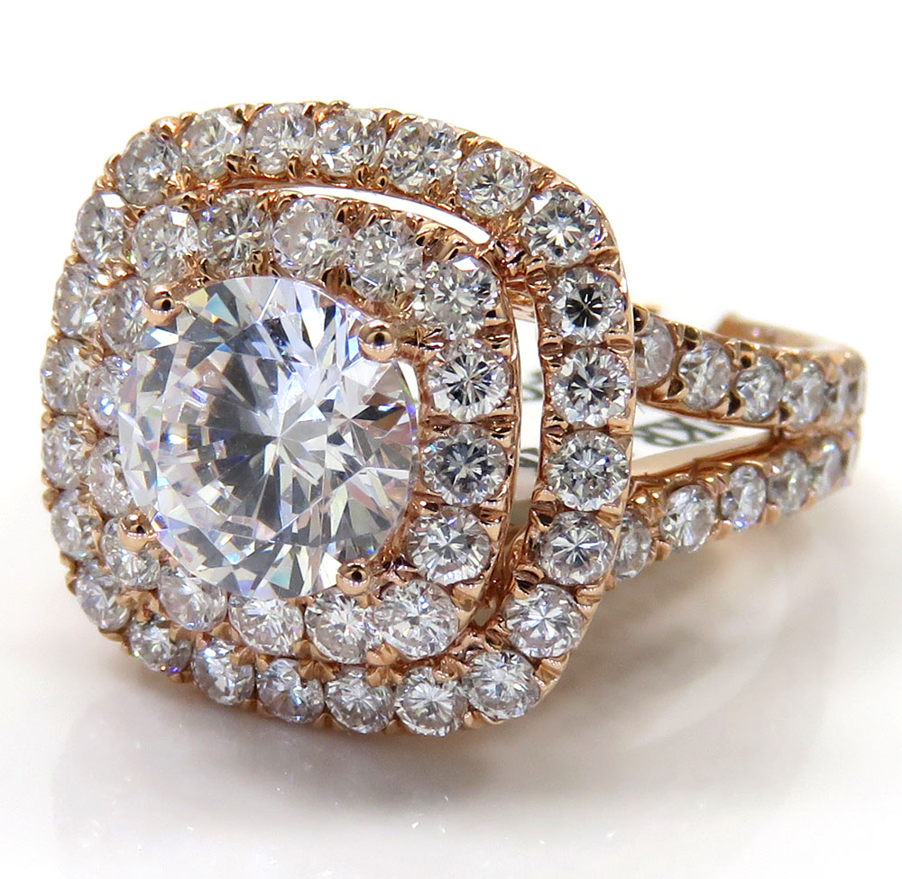 Ladies 14k rose yellow or white gold diamond square halo engagement ring 1.94ct