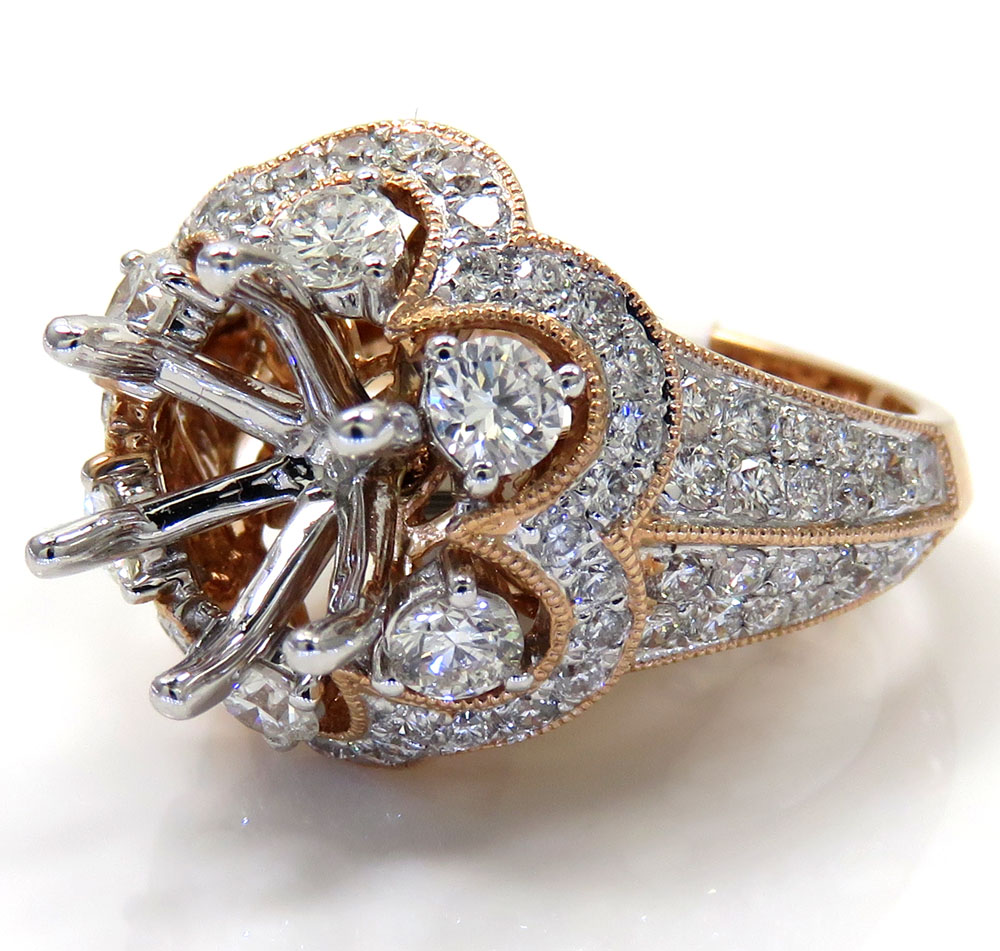 Ladies 14k rose gold round diamond semi mount ring 1.50ct