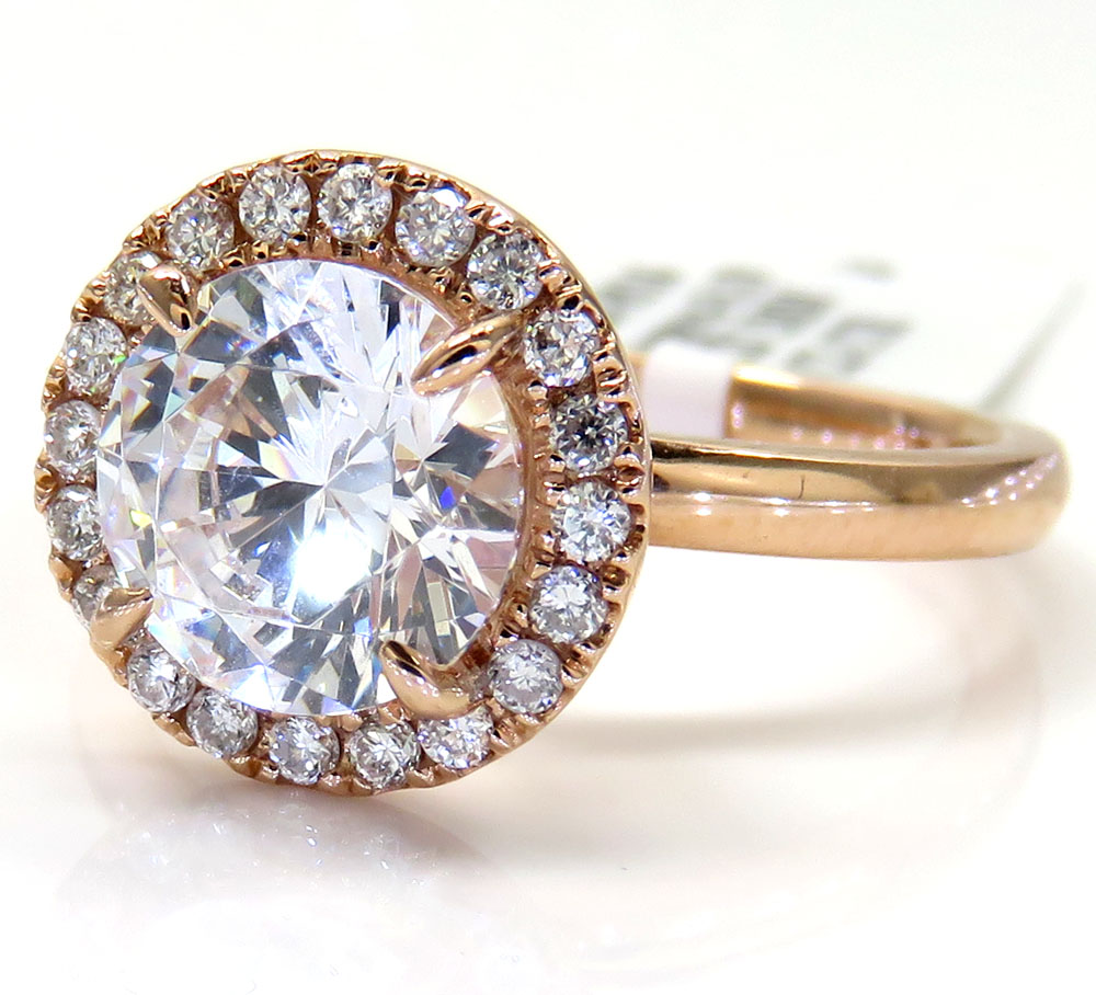 14k rose gold round diamond halo semi mount ring 0.19ct 
