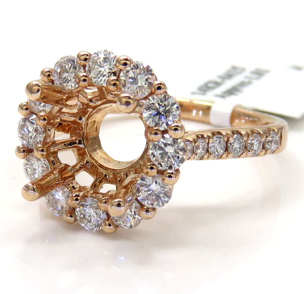 14k rose gold round diamond halo semi mount ring 1.01ct