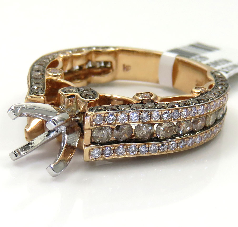 Ladies 14k rose gold champagne & white diamond engagement ring 2.12ct