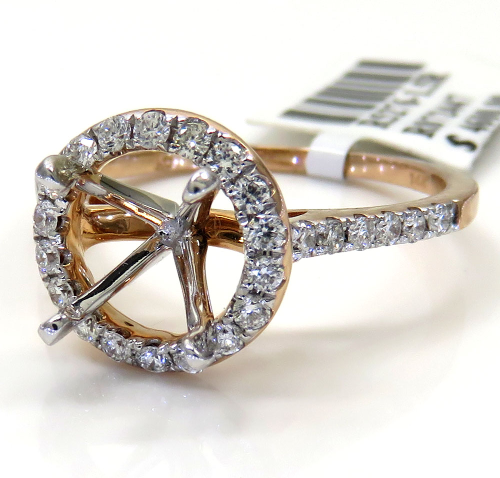 14k rose gold round diamond halo semi mount ring 0.41ct 