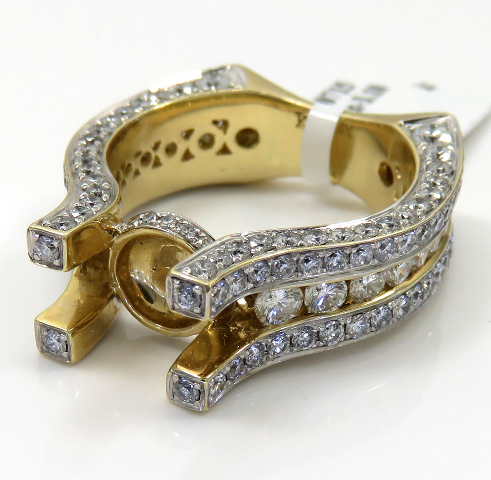 Ladies 14k yellow gold round white diamond semi mount ring 3.10ct