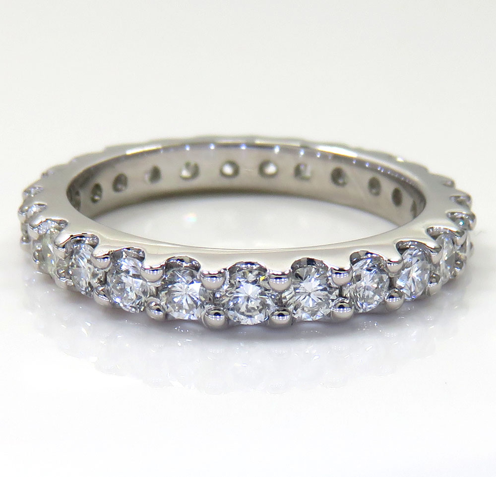 14k white gold single row eternity 5 pointer diamond wedding band 1.30ct