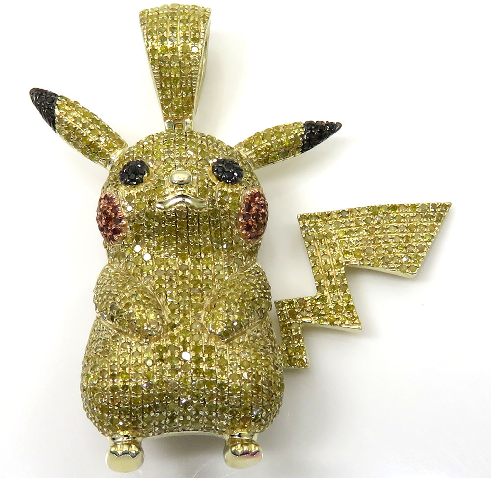 10k yellow gold canary diamond pikachu pendant 2.00ct