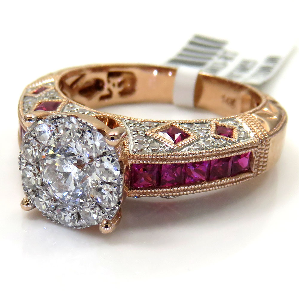 14k rose gold ruby and diamond engagement ring 1.87ct