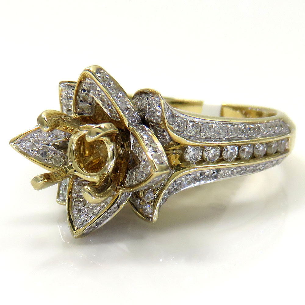 14k yellow gold semi mount diamond flower ring 0.86ct