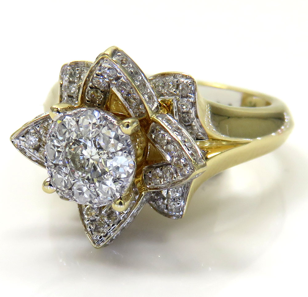 14k yellow gold flower cluster diamond engagement ring 0.94ct
