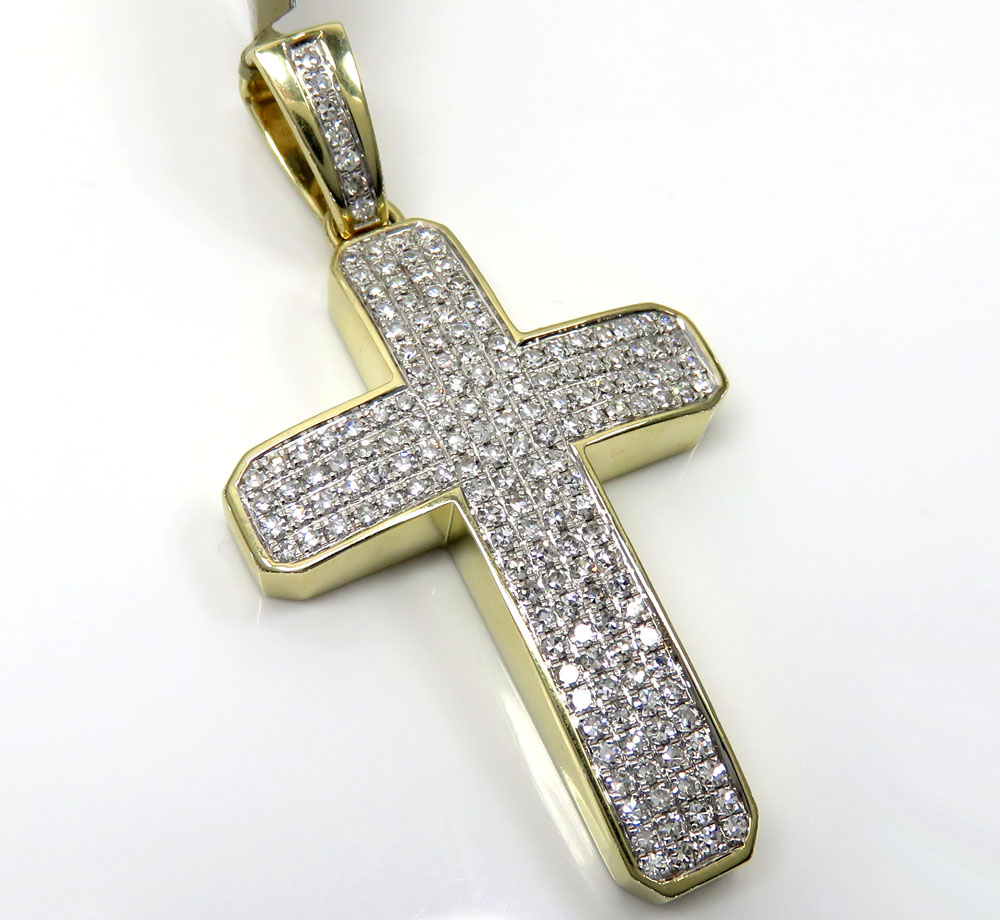 10k yellow gold 4x4 solid frame diamond cross 1.46ct