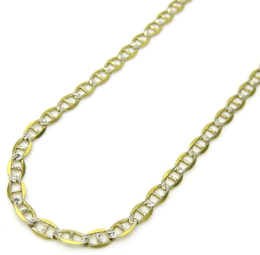 10k yellow gold two tone diamond cut mariner chain 16-24 inch 2mm 
