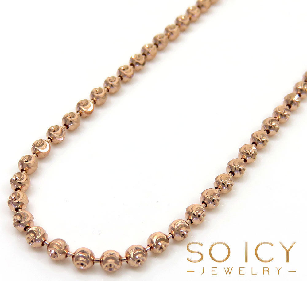 14k rose gold moon cut bead ball chain 18-26 inch 2mm