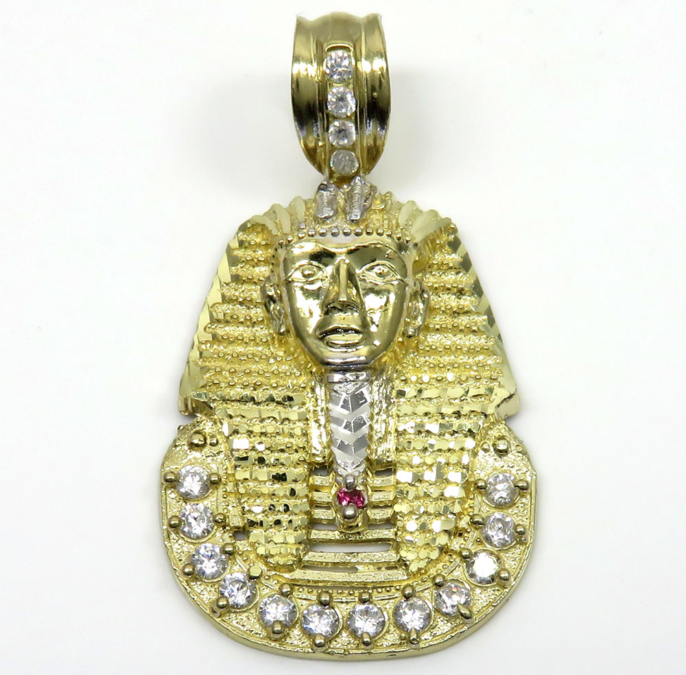 10k yellow gold medium cz king tut pharaoh head pendant 0.50ct
