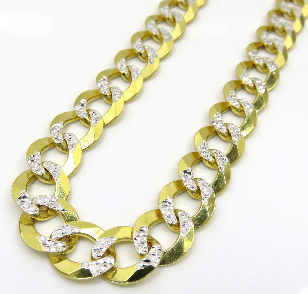 14k yellow gold diamond cut thick cuban chain 18-26 inch 9.6mm