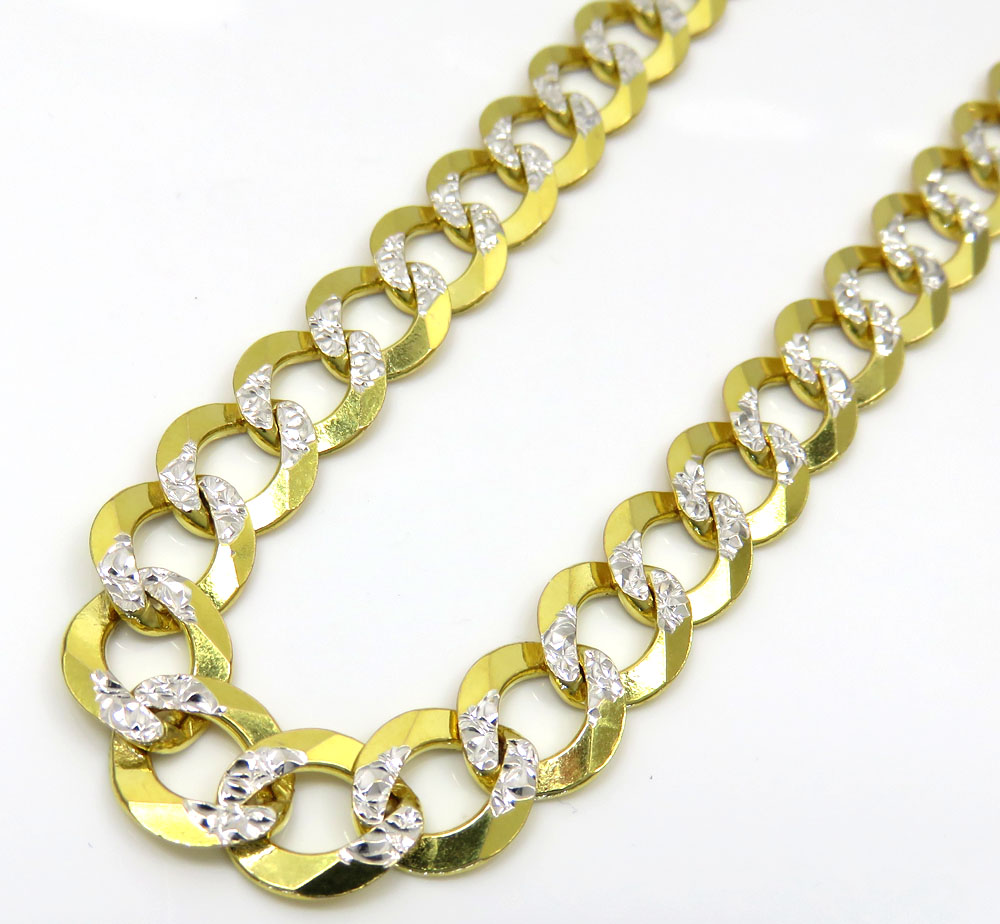 14k yellow gold diamond cut solid cuban link chain 24-26 inch 8.5mm