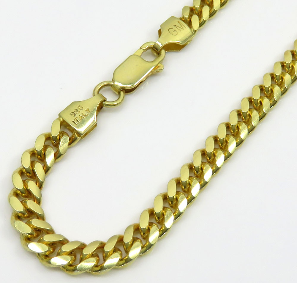 925 yellow sterling silver miami link bracelet 8.75 inch 5mm