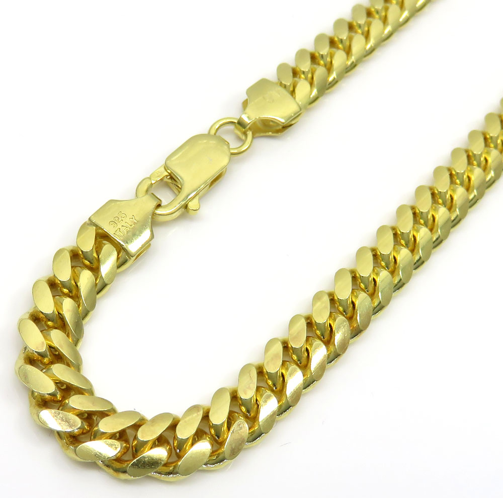 925 yellow sterling silver miami link bracelet 8.50 inch 6.5mm