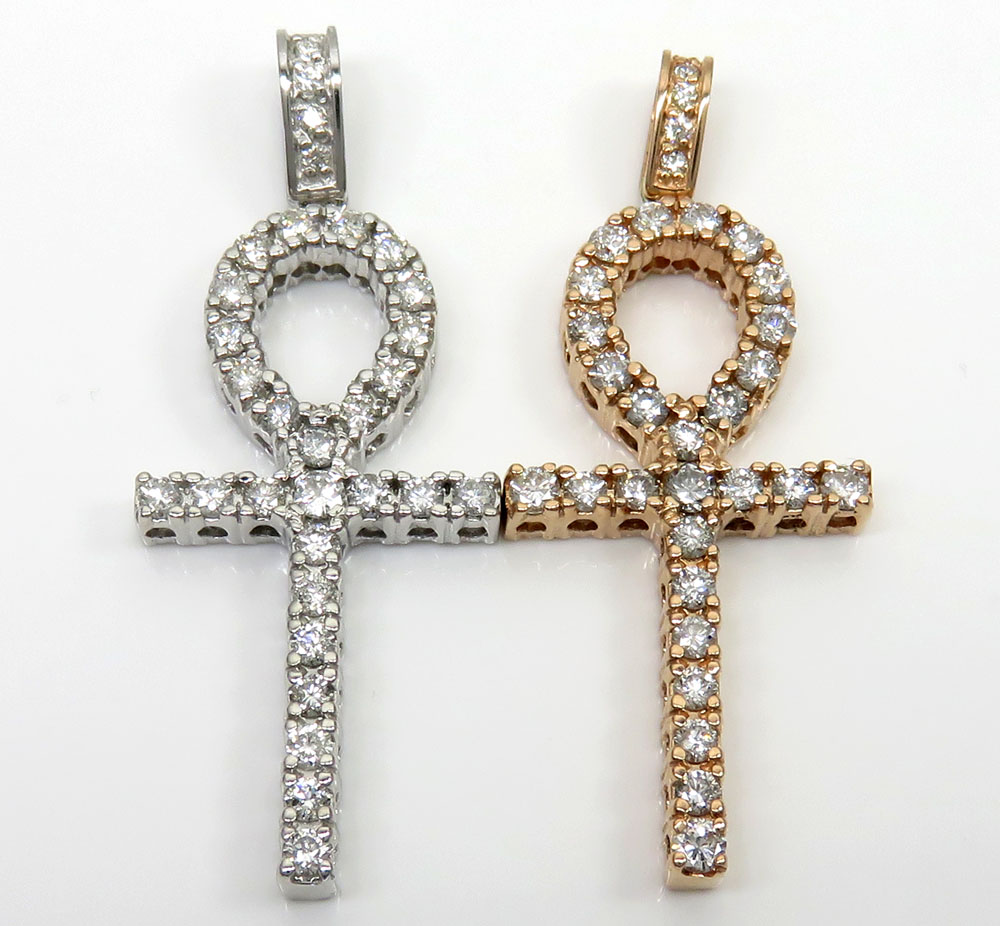 14k yellow white or rose gold large cut  diamond ankh cross 2.50ct