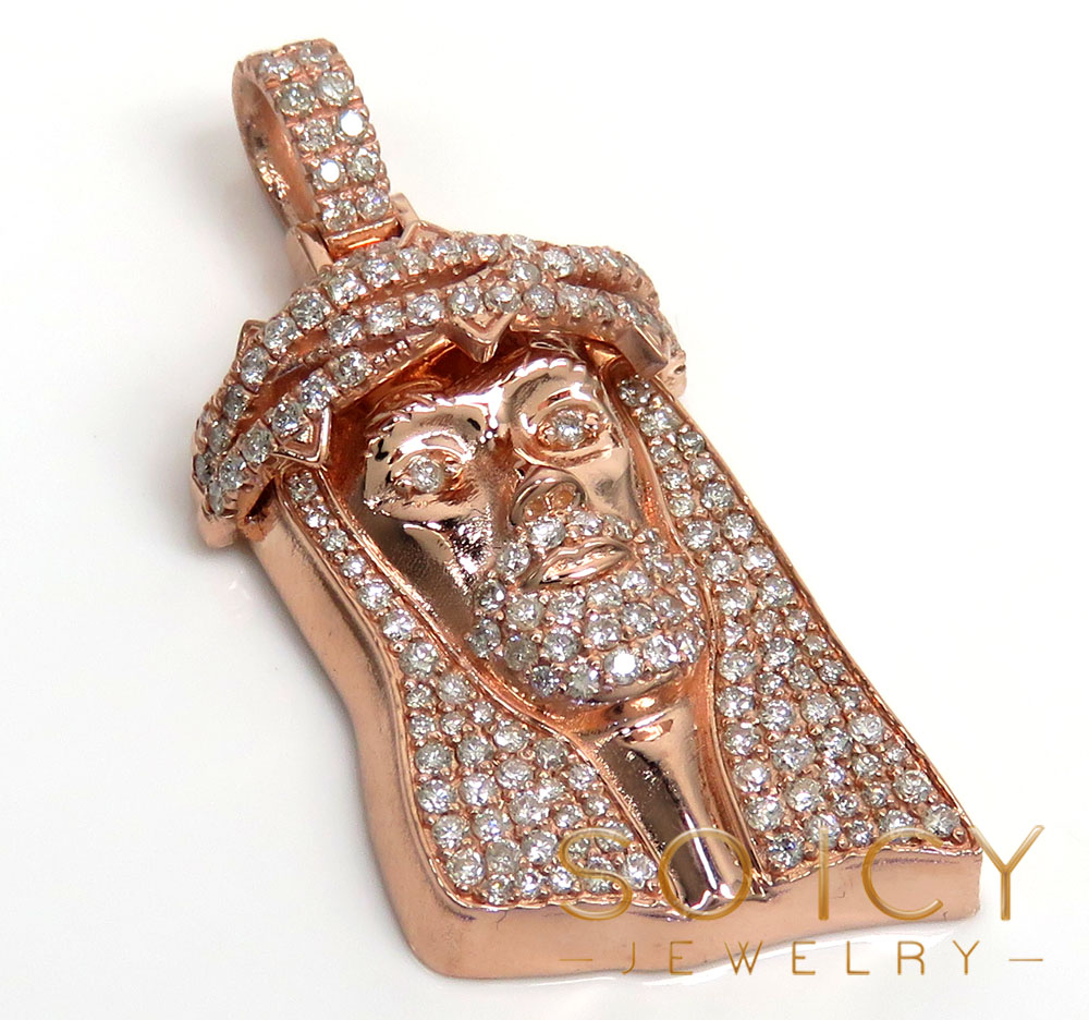 14k rose yellow or white gold medium diamond jesus piece pendant 2.25ct