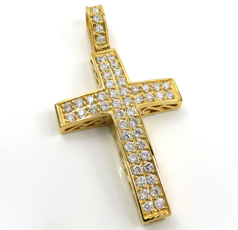 Buy 14k Gold 2x2 Solid Full Cut Diamond Small Cross 1.15ct Online at SO ...