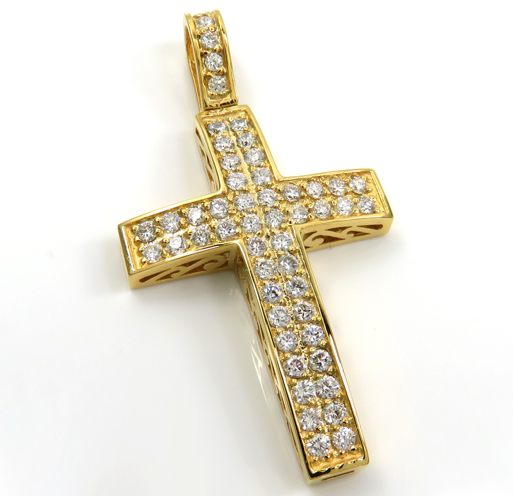 14k gold 2x2 solid full cut diamond small cross 1.15ct