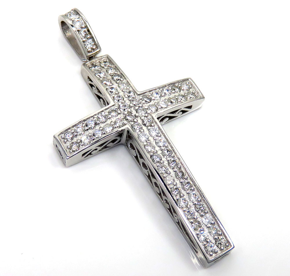 14k gold 2x2 solid full cut diamond medium cross 2.00ct