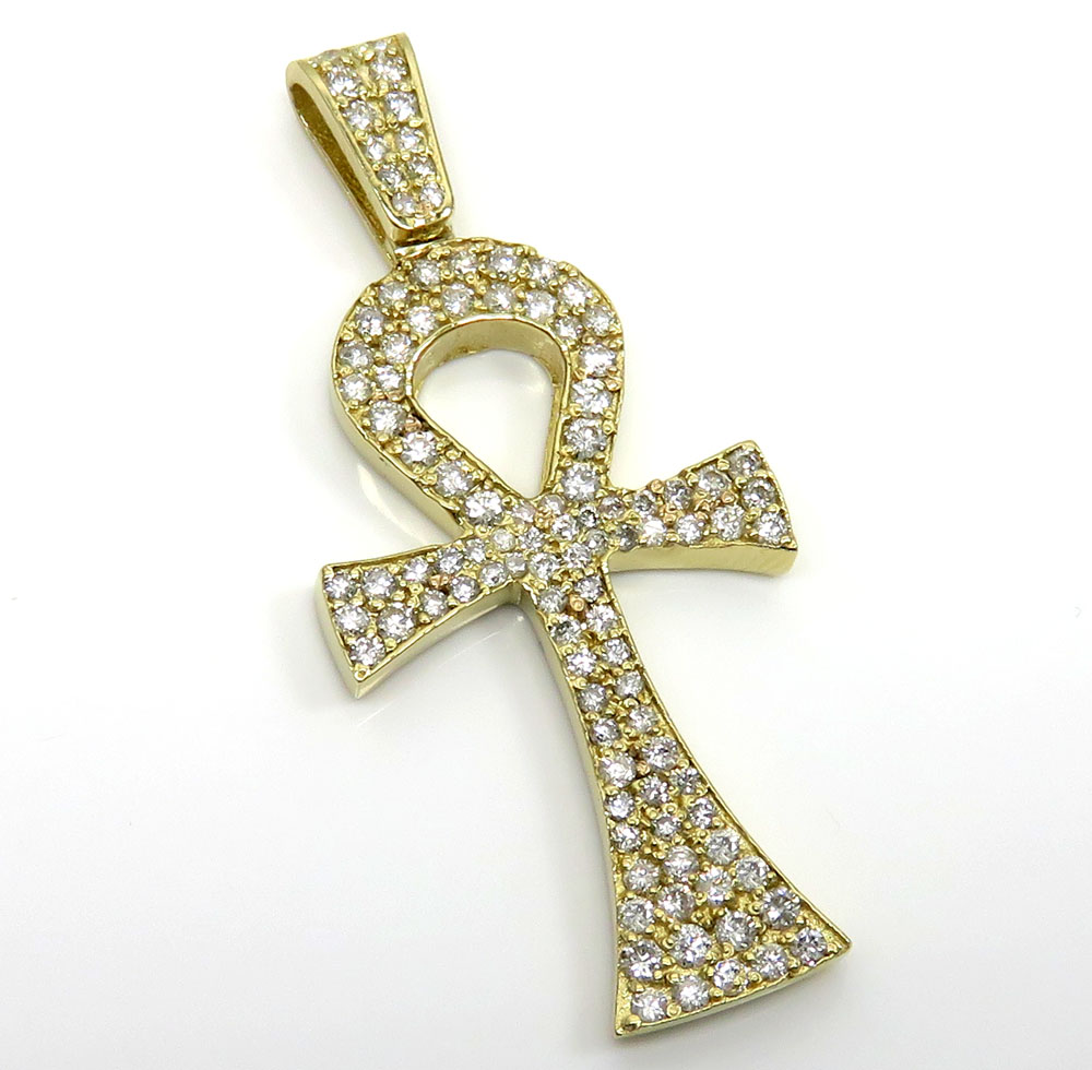 14k yellow gold diamond ankh cross 2.00ct