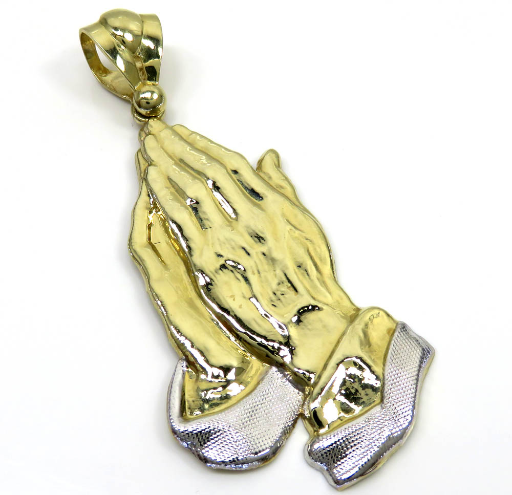 10k yellow gold large praying hands pendant 