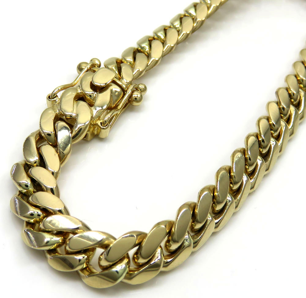 14k yellow gold solid miami link bracelet 8.50 inch 8mm