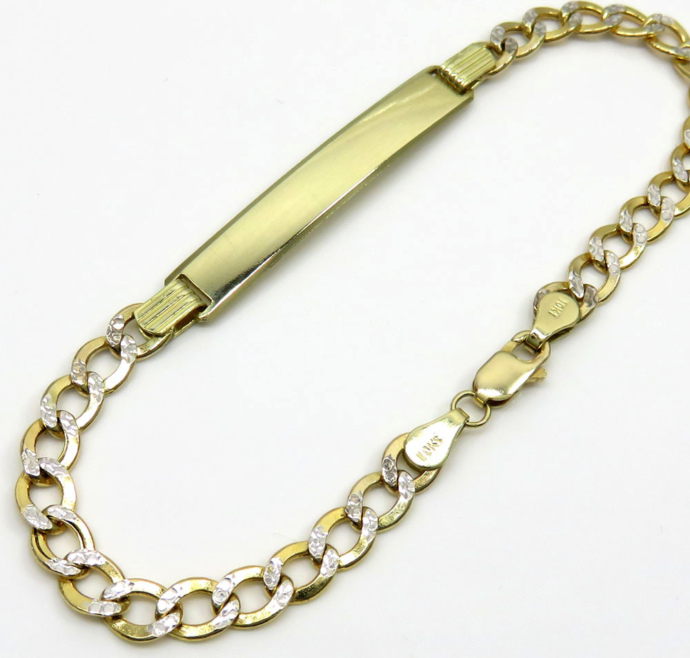 10k yellow gold diamond cut cuban id bracelet 8 inch 5mm 
