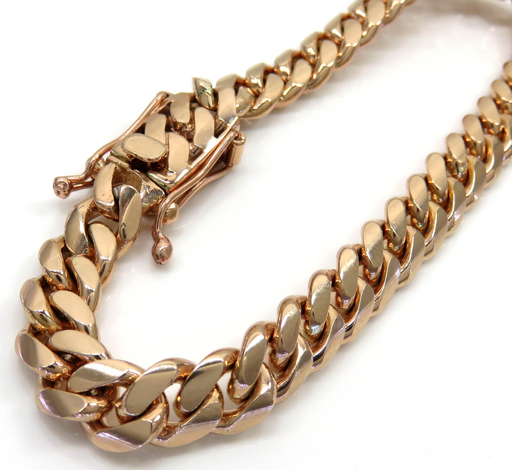 14k rose gold solid miami link bracelet 8.50 inches 8.40mm