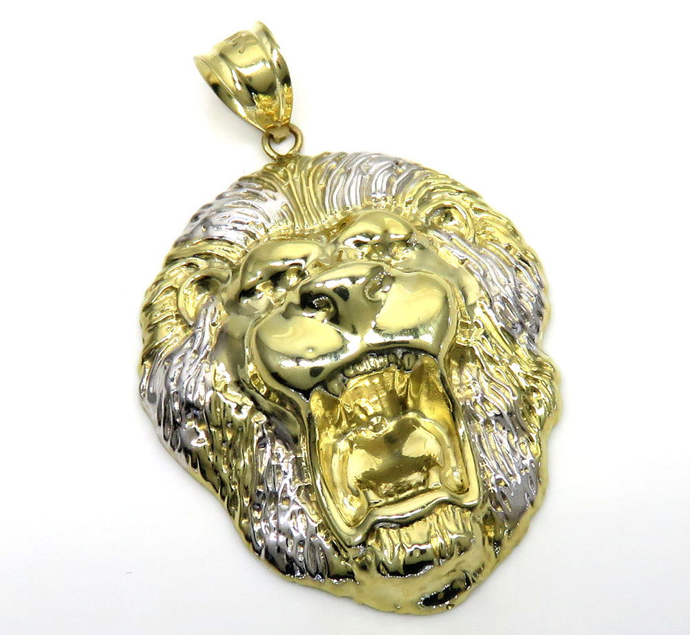 10k yellow gold two tone large 3d lion head pendant