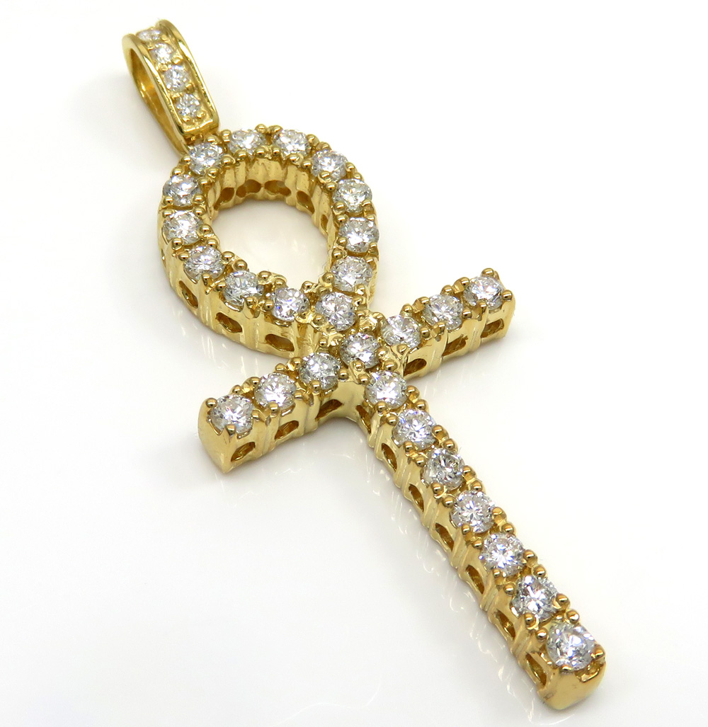 14k yellow gold large cut 8 pointer diamond ankh cross 2.50ct