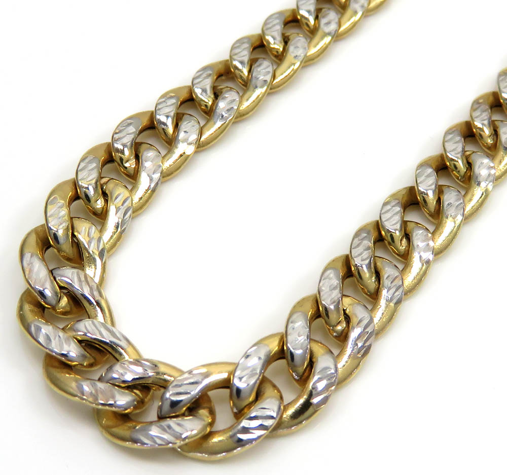 10k yellow gold reversible two tone miami chain 20-26