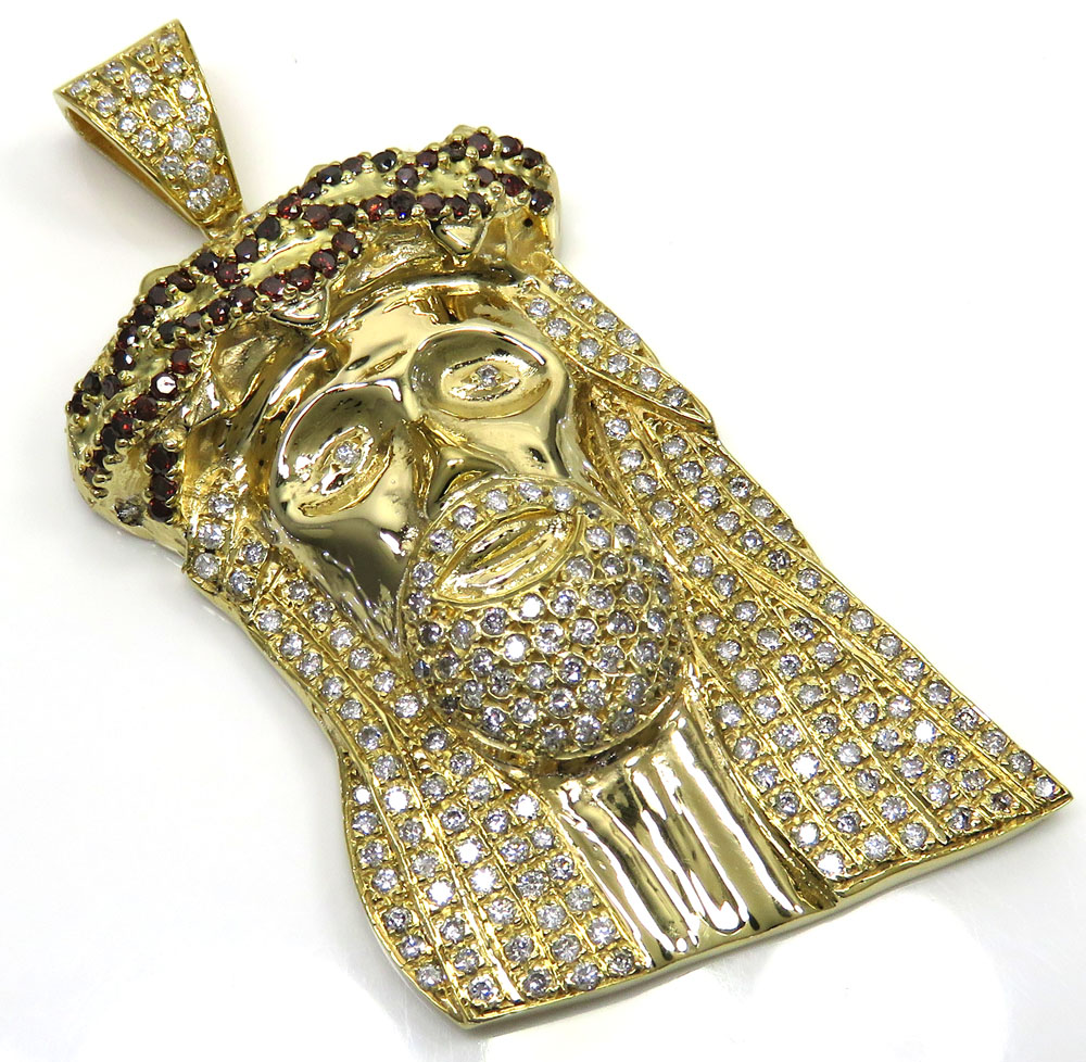 14k yellow gold blood crown diamond jesus piece pendant 7.00ct