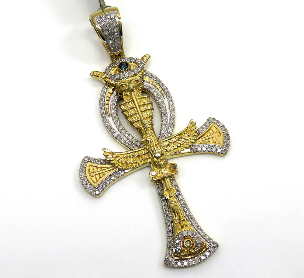 10k yellow gold diamond evil eye eagle ankh cross 0.92ct