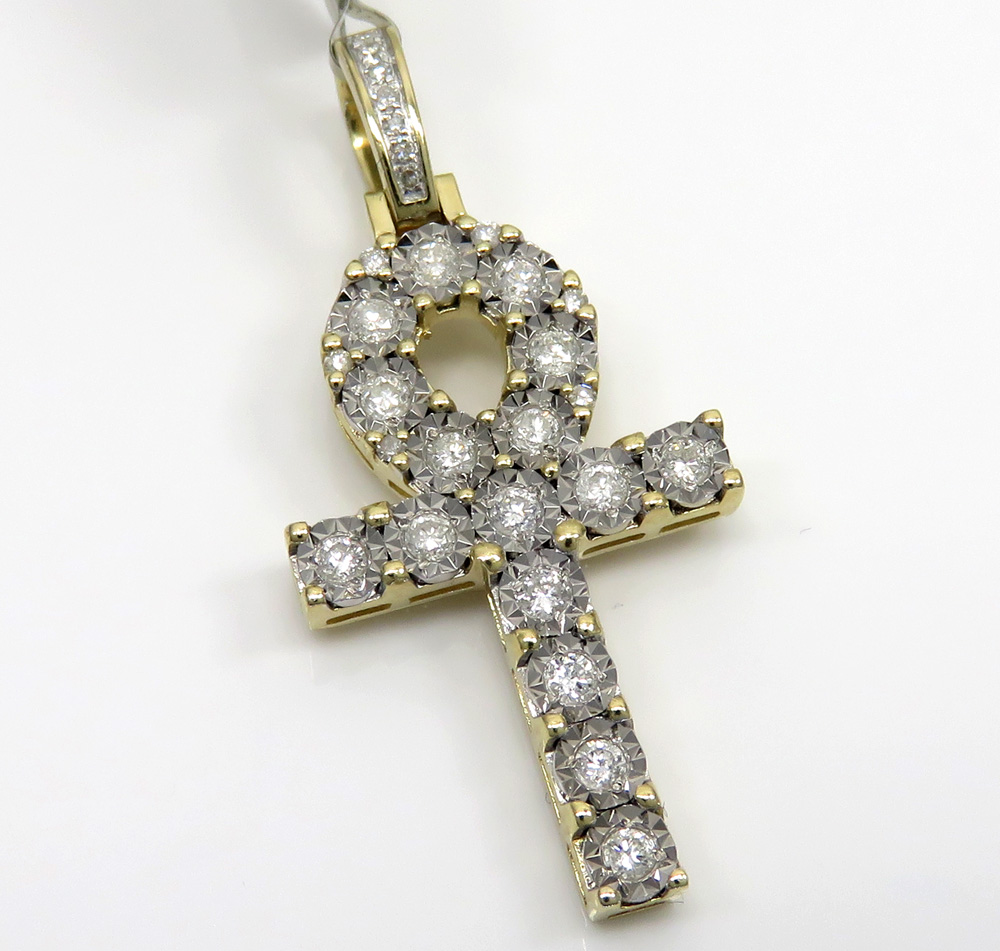 10k yellow gold medium diamond cut diamond ankh cross 0.58ct