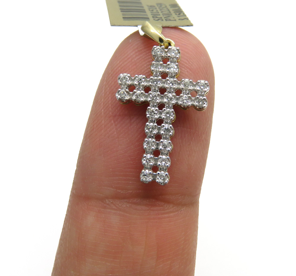 10k yellow gold 2 row diamond micro cross 0.25ct