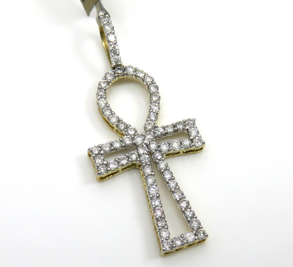 10k yellow gold large outlined diamond ankh cross 1.13ct