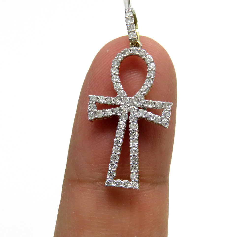 10k yellow gold small outlined diamond ankh cross 0.63ct