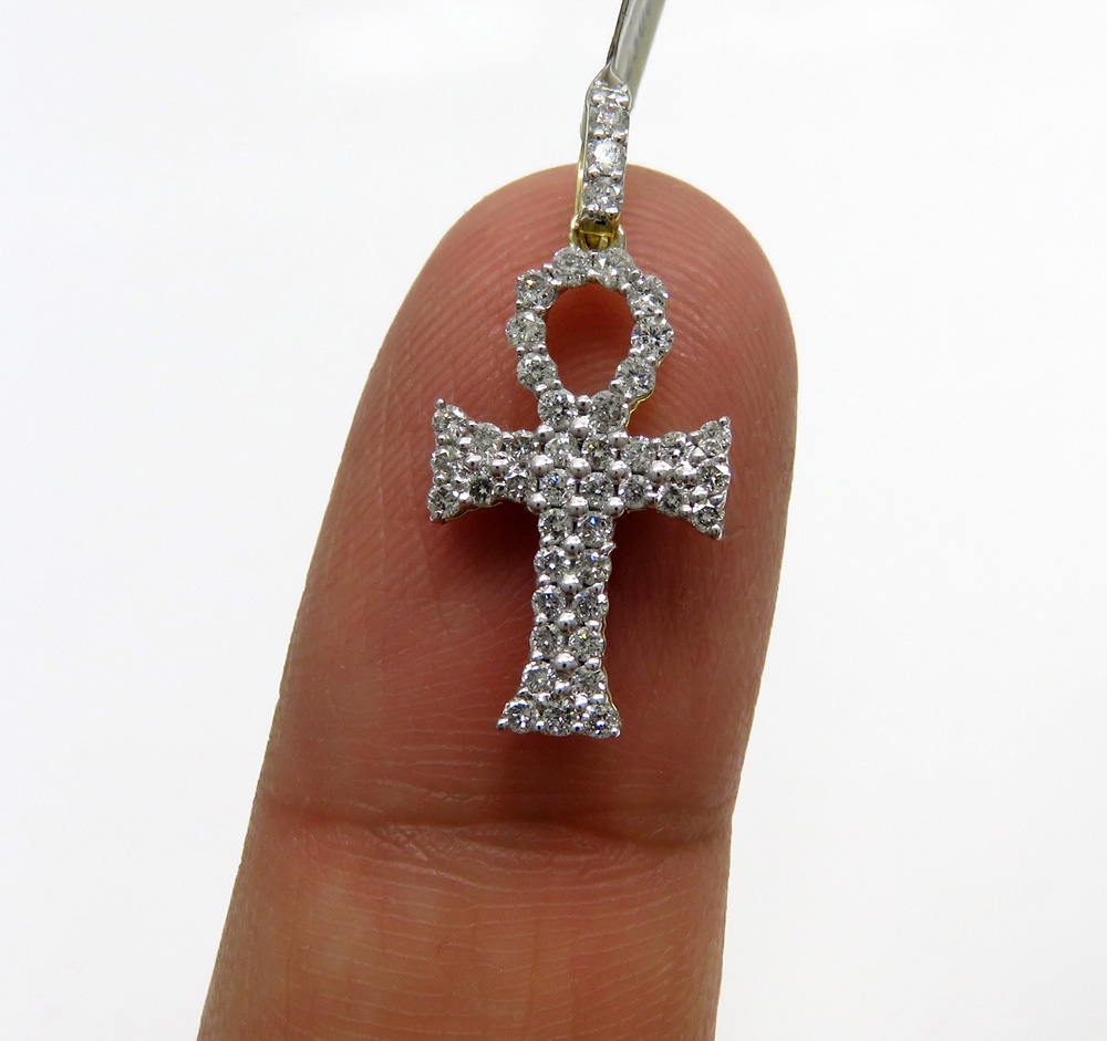 10k yellow gold small diamond ankh cross 0.49ct