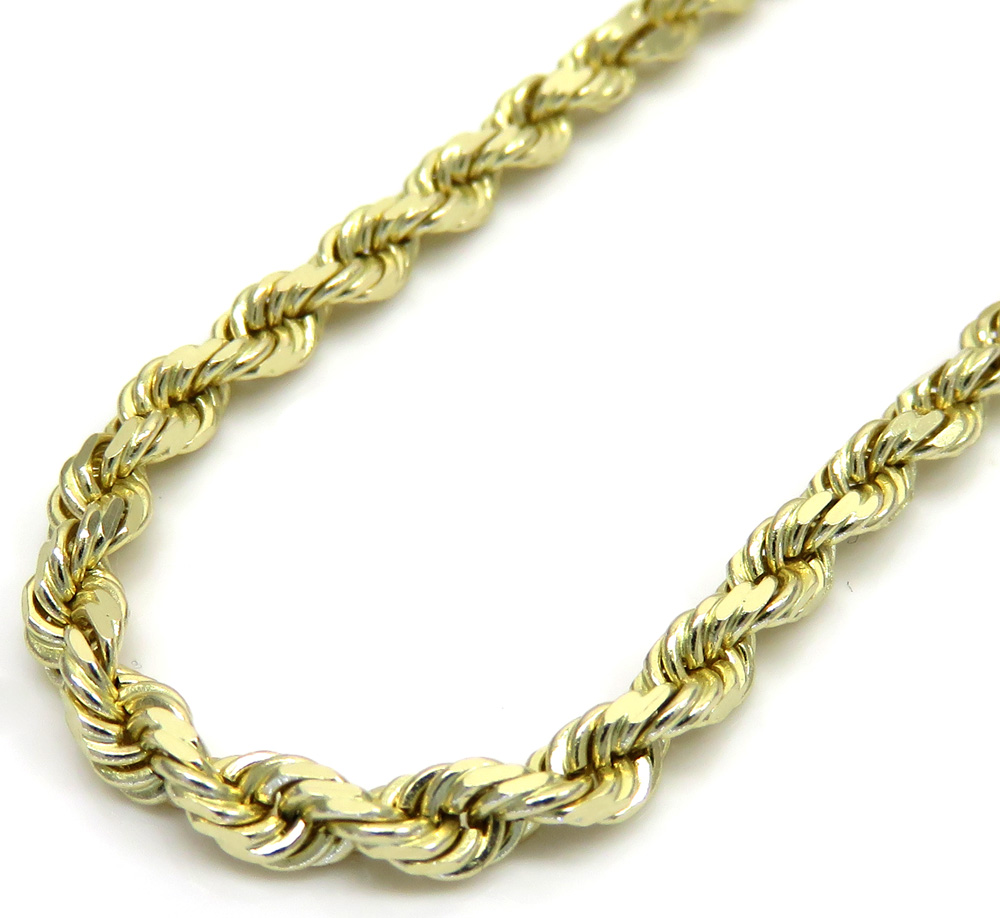 10k yellow gold solid diamond cut rope chain 18-26 inch 2.50mm