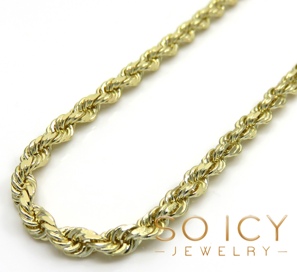 14k yellow gold solid diamond cut rope chain 18-30 inch 3mm