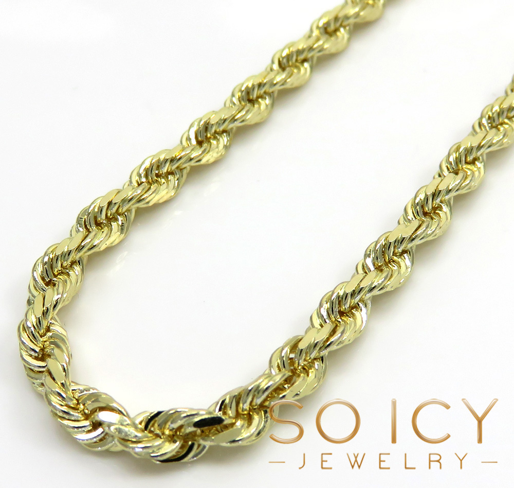 14k yellow gold solid diamond cut rope chain 20-24 inch 3.2mm