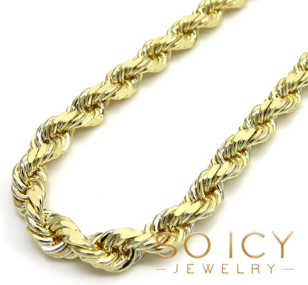 14k yellow gold solid diamond cut rope chain 18-30 inch 5mm